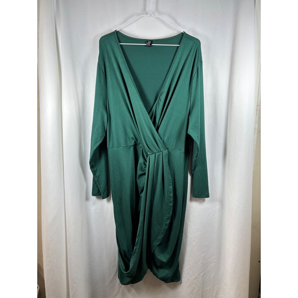 SHEIN CURVE Green Long Sleeve Draped Wrap Midi Dress Plus‎ Size 4XL
